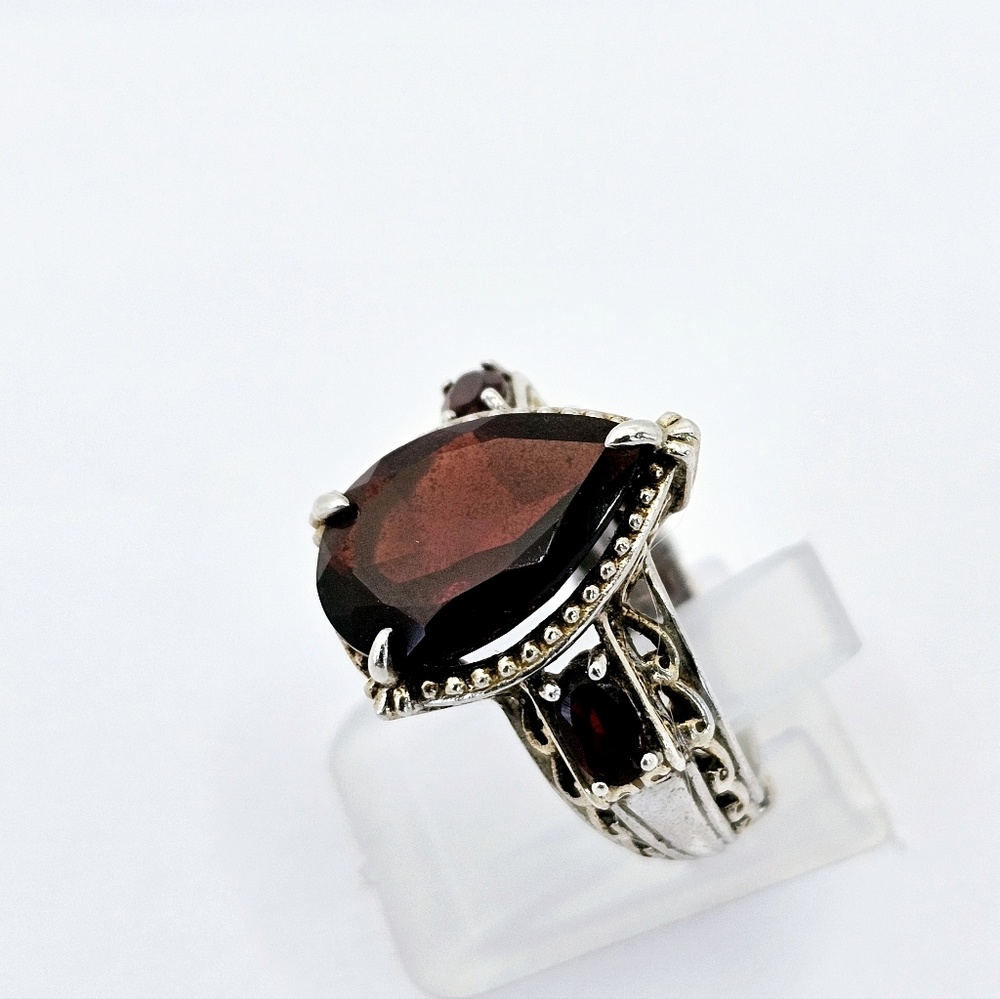 Rare Genuine Almandine Garnet Ring 18k & Palladium Sterling Silver Sz 6! - Picture 4 of 7